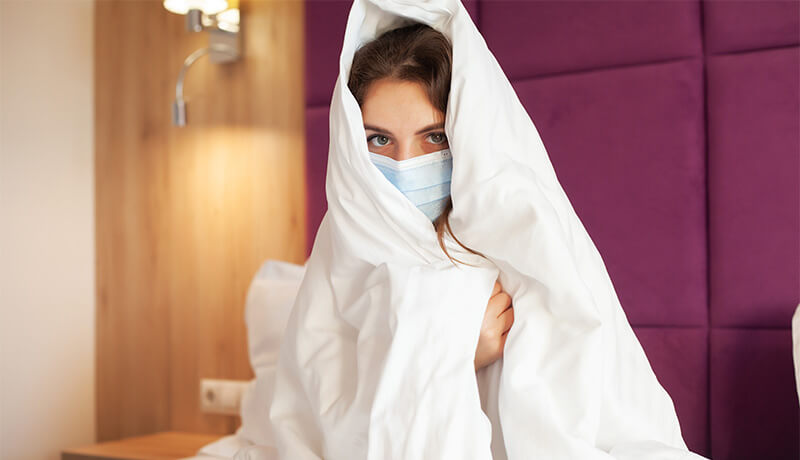 Sick patient resting in hotel room Thessaloniki