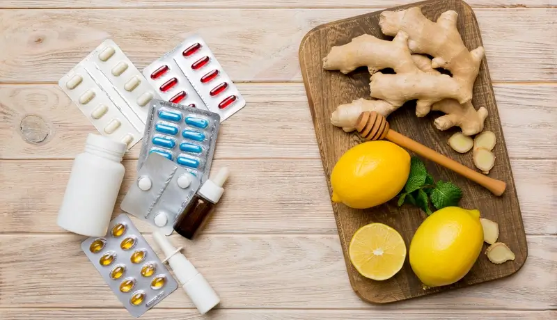 Natural cold and flu home remedies. Natural ingredients for immunity stimulation and protection