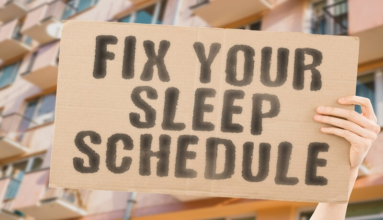 A picture saying FIX YOUR SLEEP SCHEDULE